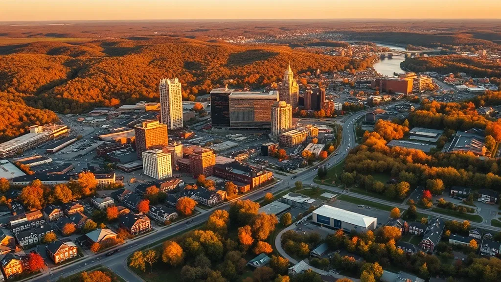Aerial view of Akron, OH showing the local landscape and terrain relevant to aerial imaging operations