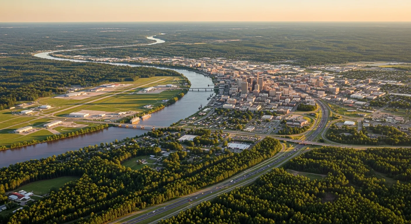 Aerial view of Alexandria, LA showing the local landscape and terrain relevant to aerial imaging operations