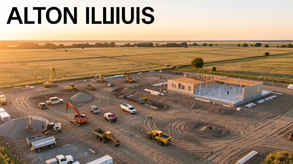 aerial imaging in progress at a construction site in Alton, IL with local terrain visible