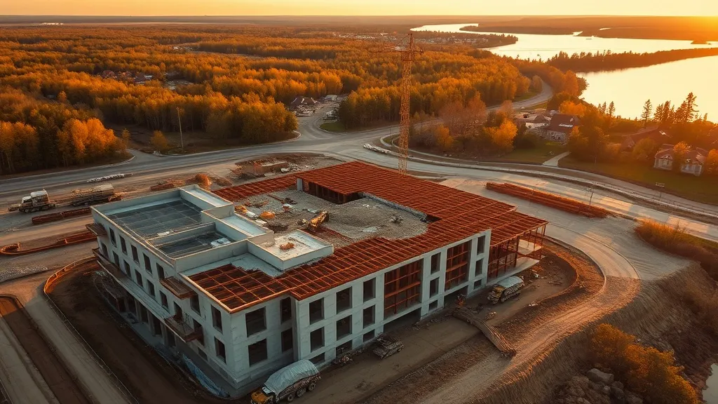 aerial imaging in progress at a construction site in Appleton, WI with local terrain visible