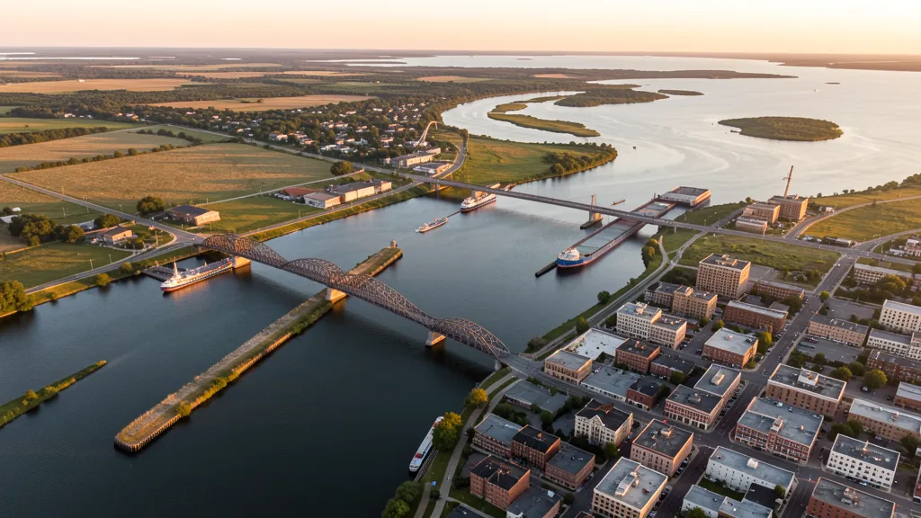 Aerial view of Bay City, MI showing the local landscape and terrain relevant to aerial imaging operations