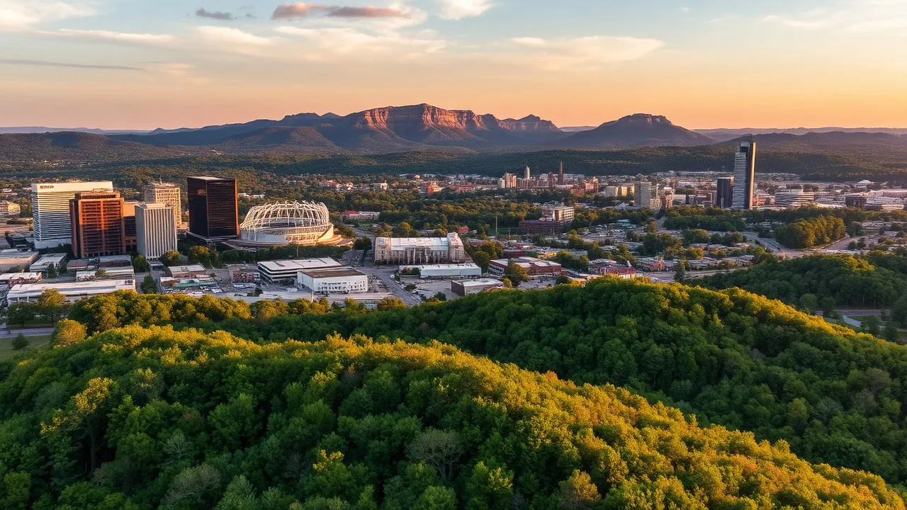 Aerial view of Birmingham, AL showing the local landscape and terrain relevant to aerial imaging operations