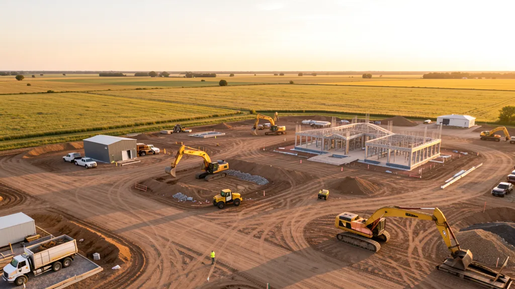 aerial imaging in progress at a construction site in Collinsville, IL with local terrain visible