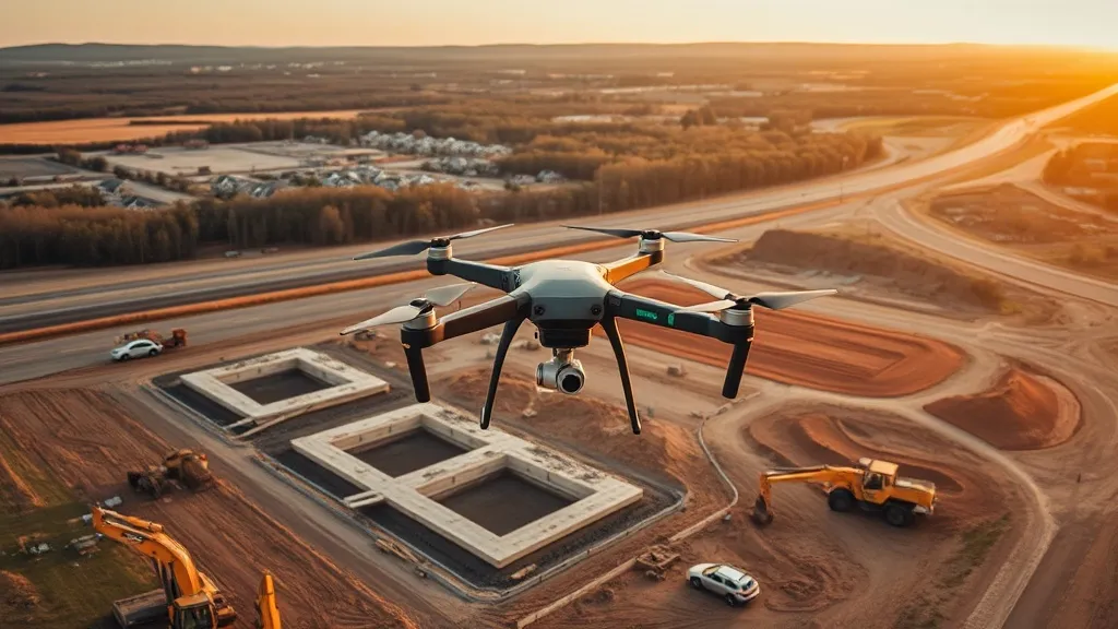 aerial imaging in progress at a construction site in Conway, AR with local terrain visible