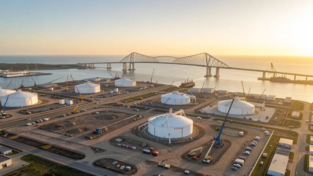 aerial imaging in progress at a construction site in Corpus Christi, TX with local terrain visible