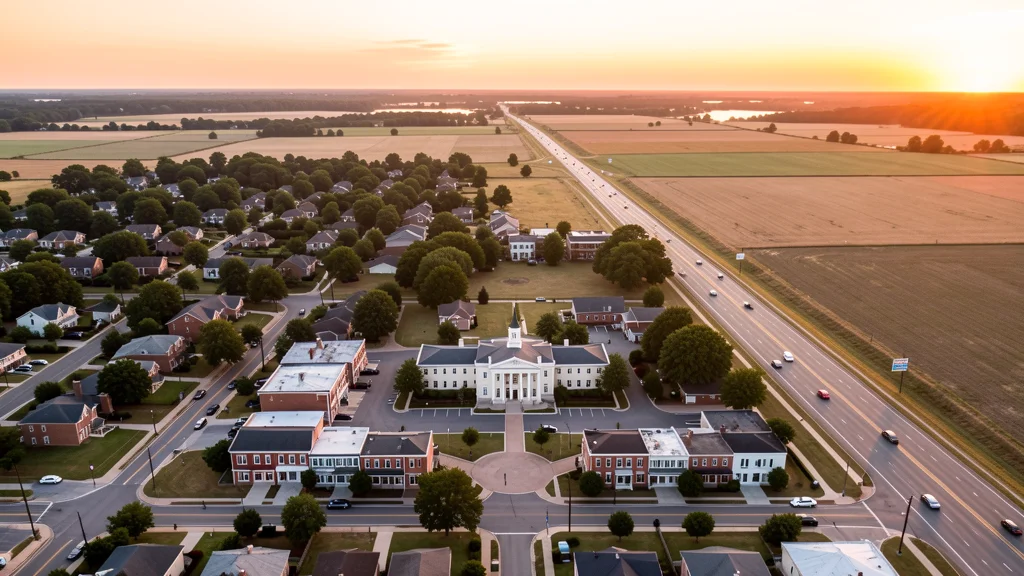 Aerial view of Covington, TN showing the local landscape and terrain relevant to aerial imaging operations