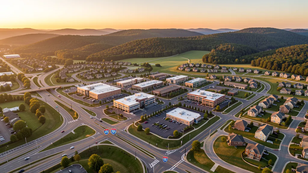 Aerial view of Cranberry Township, PA showing the local landscape and terrain relevant to aerial imaging operations
