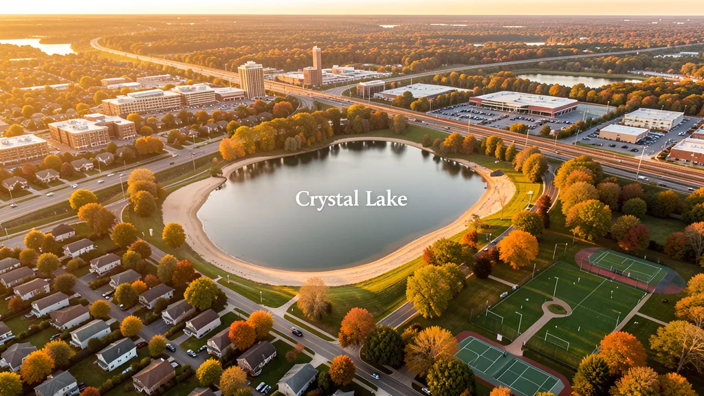 Aerial view of Crystal Lake, IL showing the local landscape and terrain relevant to aerial imaging operations