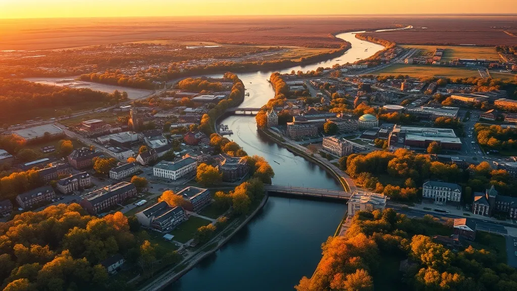 Aerial view of De Pere, WI showing the local landscape and terrain relevant to aerial imaging operations