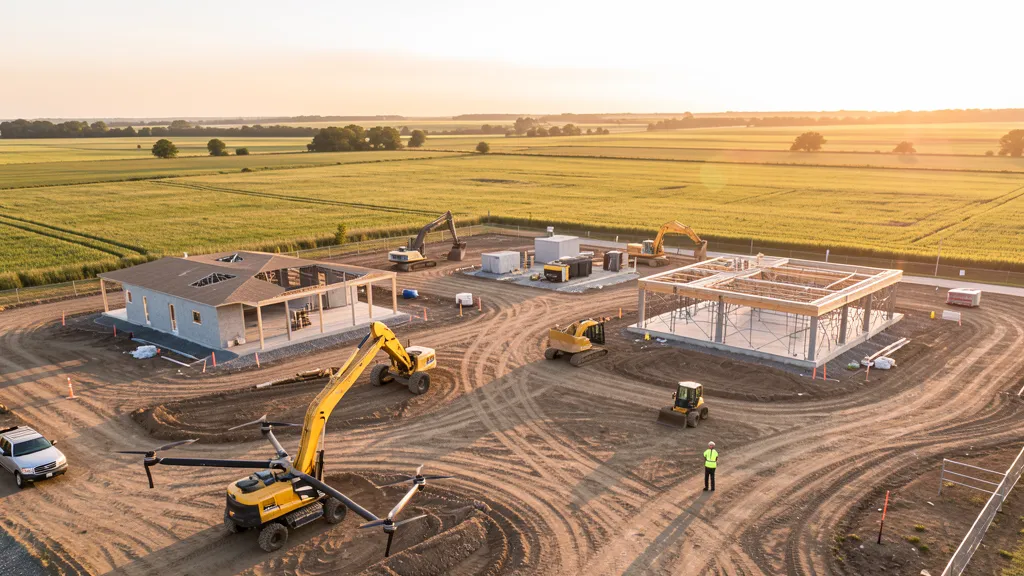 aerial imaging in progress at a construction site in Deerfield, IL with local terrain visible