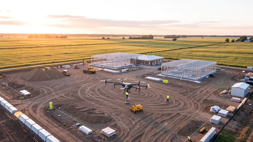 aerial imaging in progress at a construction site in Downers Grove, IL with local terrain visible