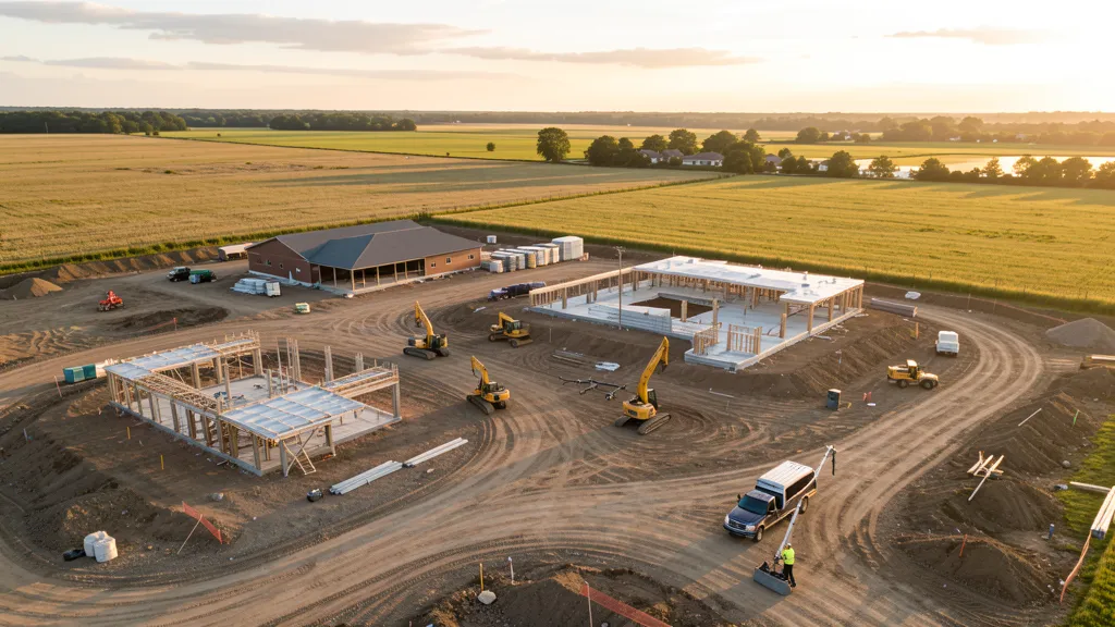 aerial imaging in progress at a construction site in Evanston, IL with local terrain visible
