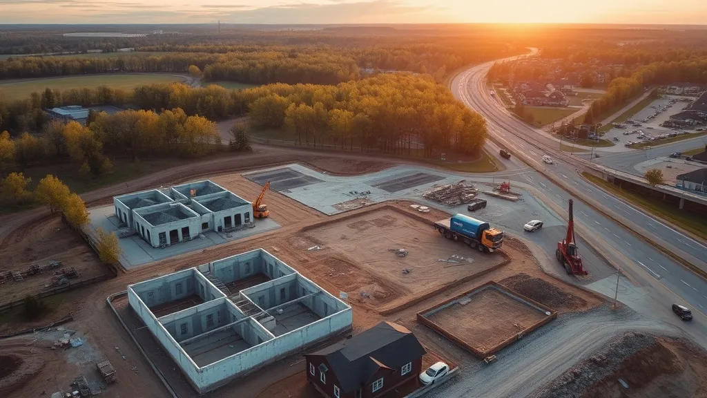 aerial imaging in progress at a construction site in Fishers, IN with local terrain visible