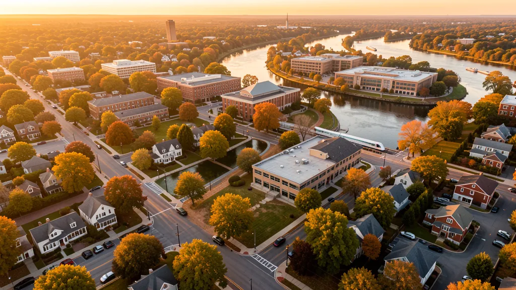 Aerial view of Geneva, IL showing the local landscape and terrain relevant to aerial imaging operations