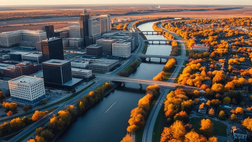 Aerial view of Grand Rapids, MI showing the local landscape and terrain relevant to aerial imaging operations