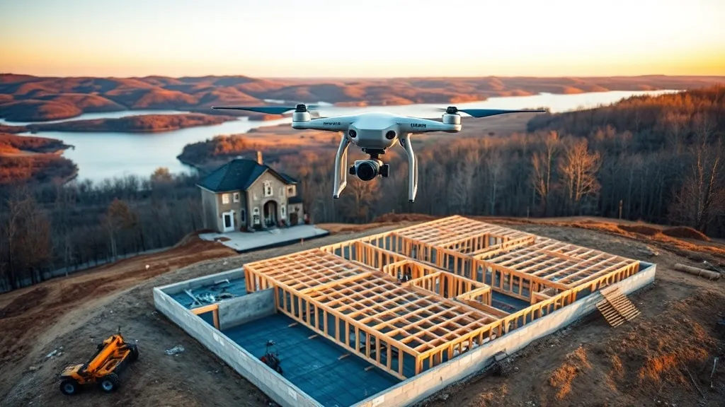 aerial imaging in progress at a construction site in Heber Springs, AR with local terrain visible
