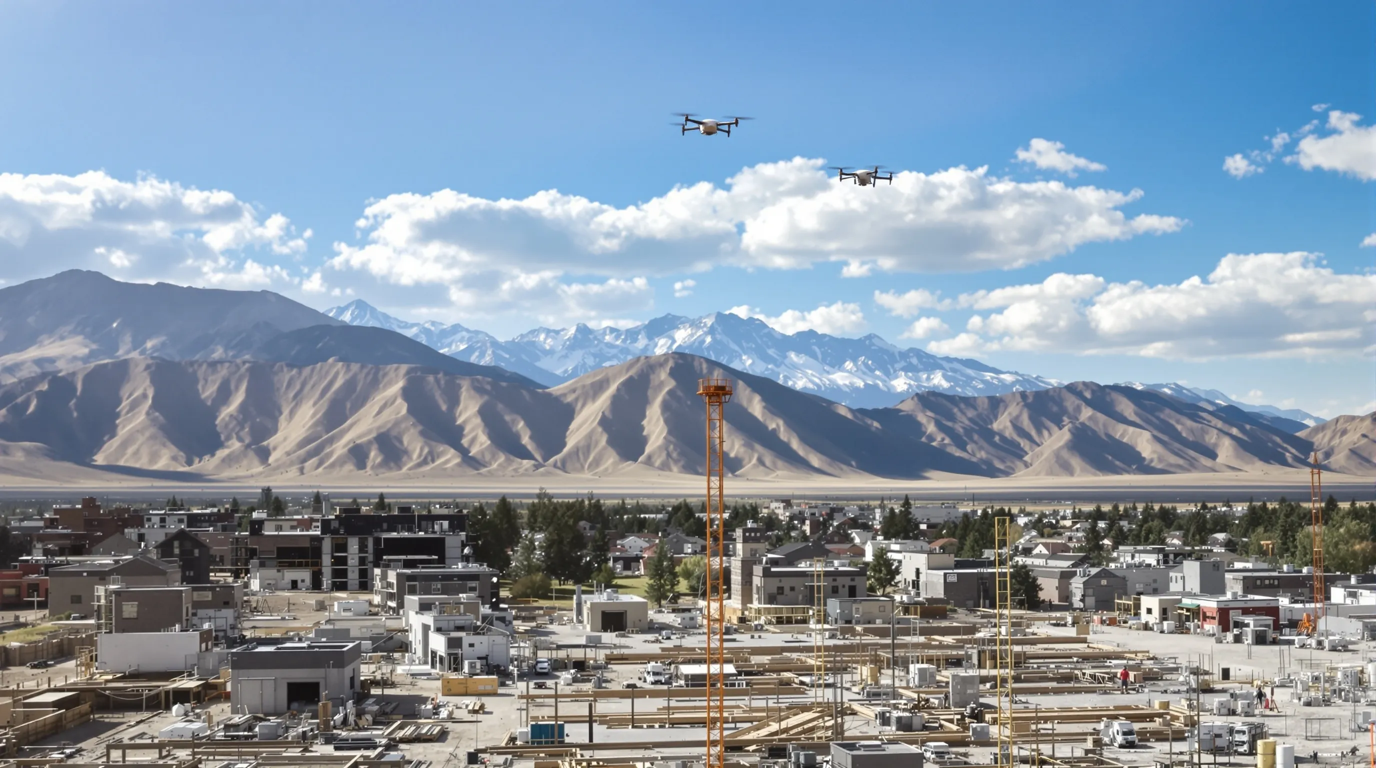 aerial imaging in progress at a construction site in Helena, MT with local terrain visible