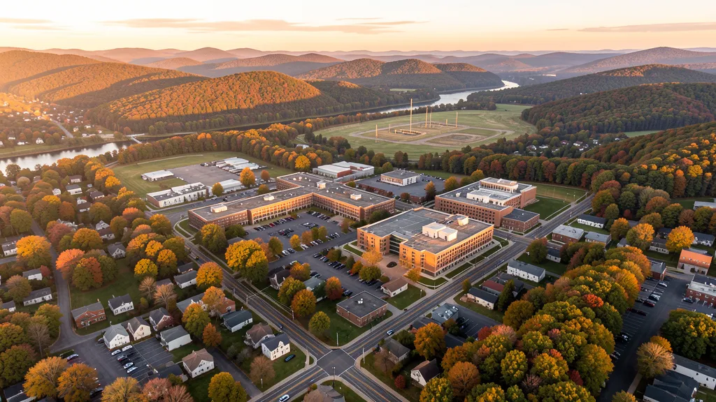 Aerial view of Indiana, PA showing the local landscape and terrain relevant to aerial imaging operations