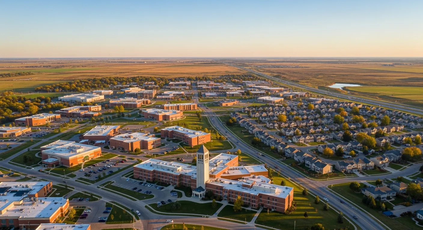 Aerial view of Kearney, NE showing the local landscape and terrain relevant to aerial imaging operations