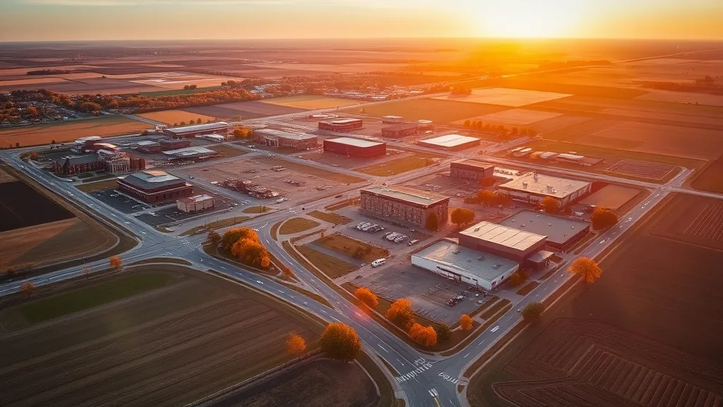 Aerial view of Macomb, IL showing the local landscape and terrain relevant to aerial imaging operations