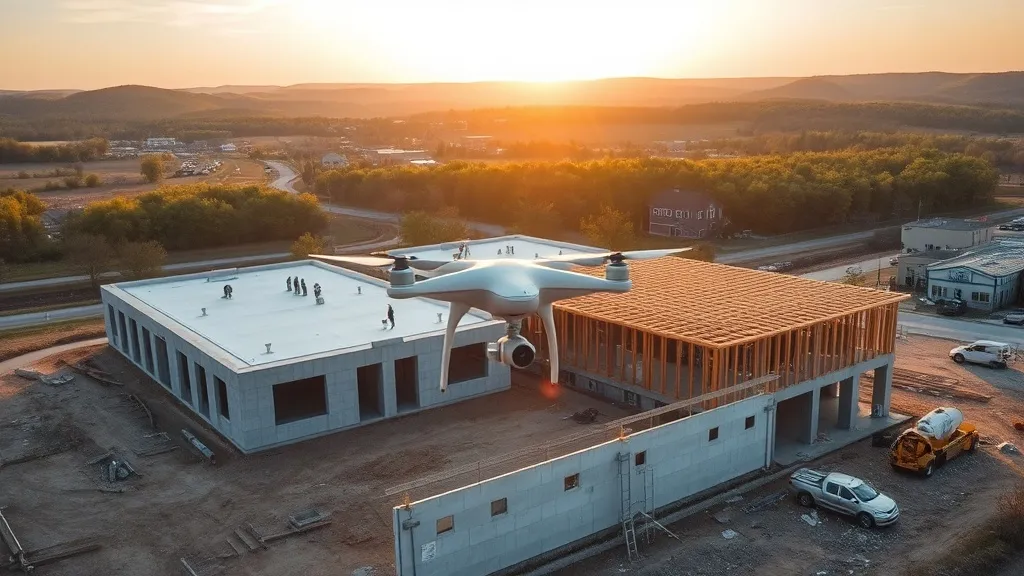 aerial imaging in progress at a construction site in Mason, OH with local terrain visible