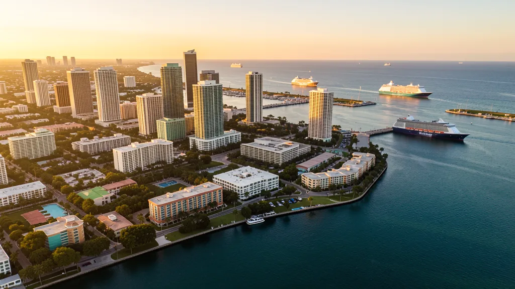 Aerial view of Miami, FL showing the local landscape and terrain relevant to aerial imaging operations