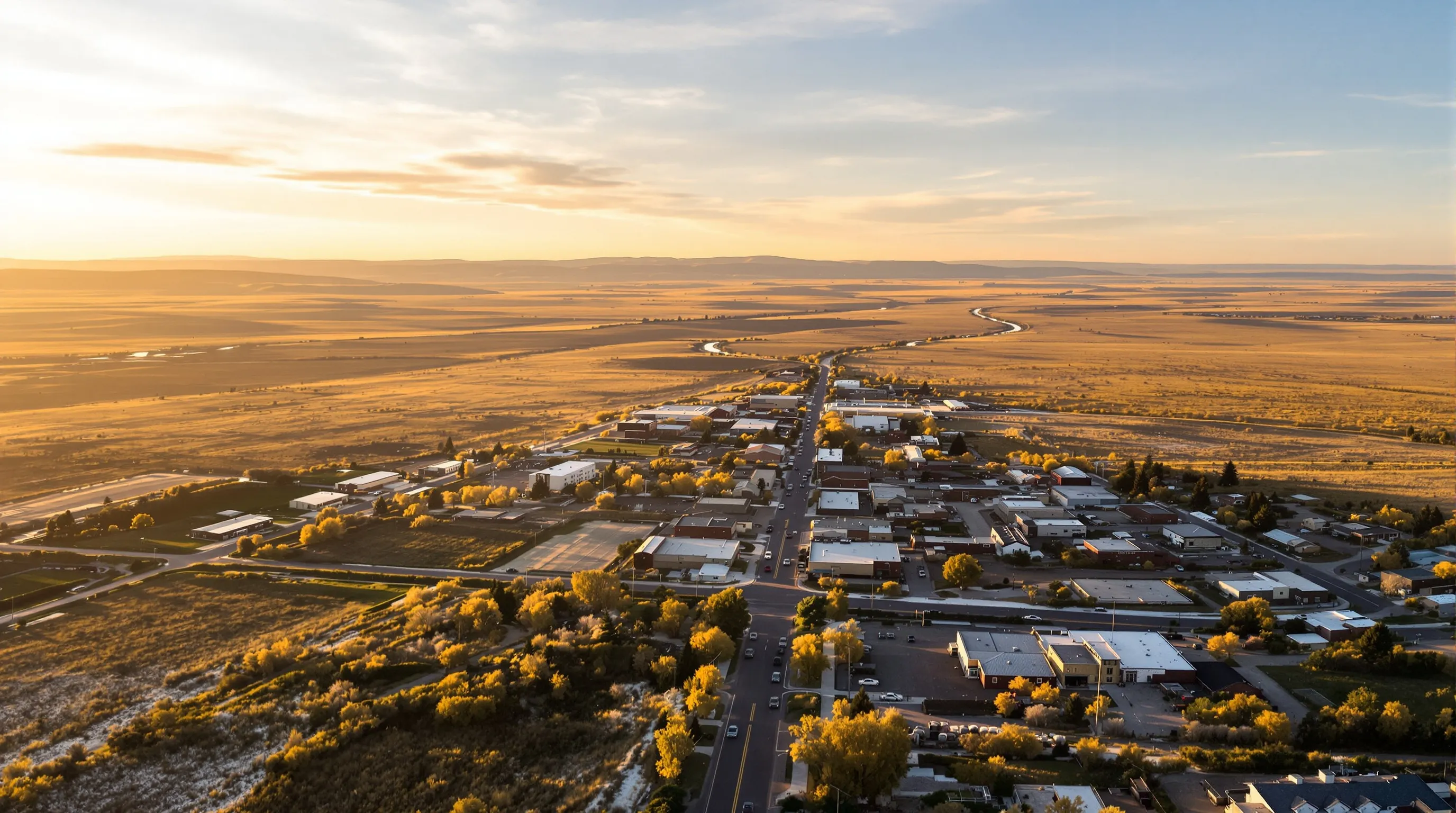 Aerial view of Miles City, MT showing the local landscape and terrain relevant to aerial imaging operations