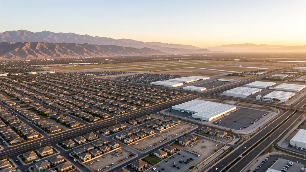 Aerial view of Moreno Valley, CA showing the local landscape and terrain relevant to aerial imaging operations