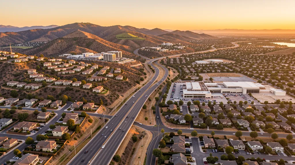 Aerial view of Murrieta, CA showing the local landscape and terrain relevant to aerial imaging operations