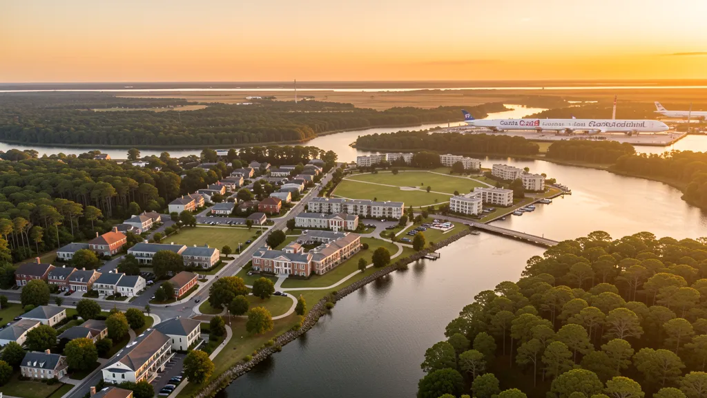 Aerial view of New Bern, NC showing the local landscape and terrain relevant to aerial imaging operations