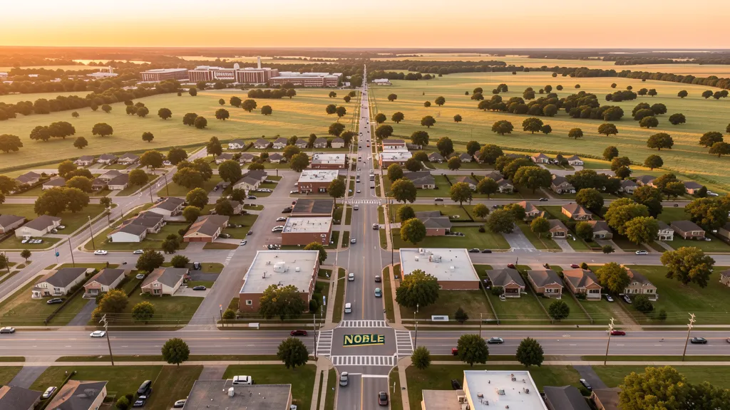 Aerial view of Noble, OK showing the local landscape and terrain relevant to aerial imaging operations