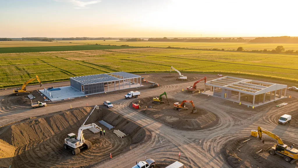 aerial imaging in progress at a construction site in Oak Lawn, IL with local terrain visible