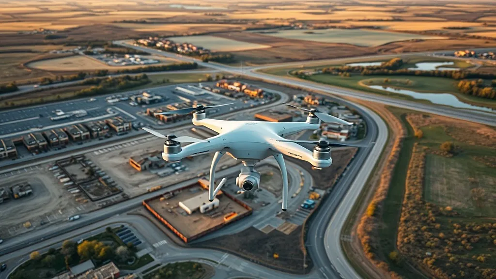 aerial imaging in progress at a construction site in Olathe, KS with local terrain visible