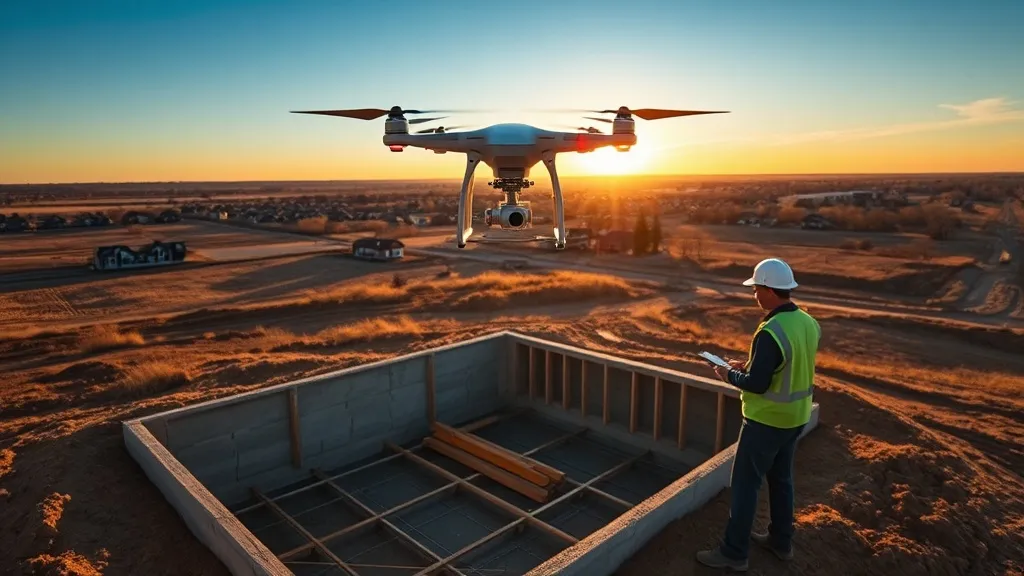 aerial imaging in progress at a construction site in Oswego, IL with local terrain visible
