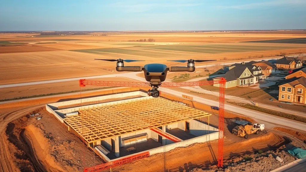 aerial imaging in progress at a construction site in Papillion, NE with local terrain visible