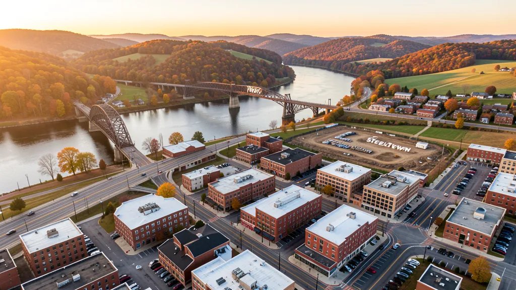 Aerial view of Phoenixville, PA showing the local landscape and terrain relevant to aerial imaging operations