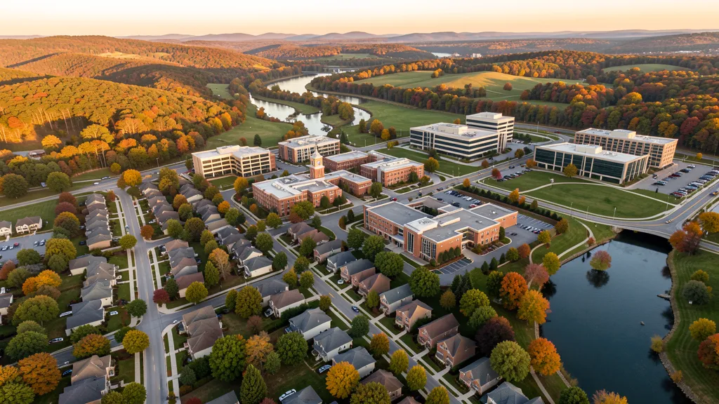 Aerial view of Rochester Hills, MI showing the local landscape and terrain relevant to aerial imaging operations