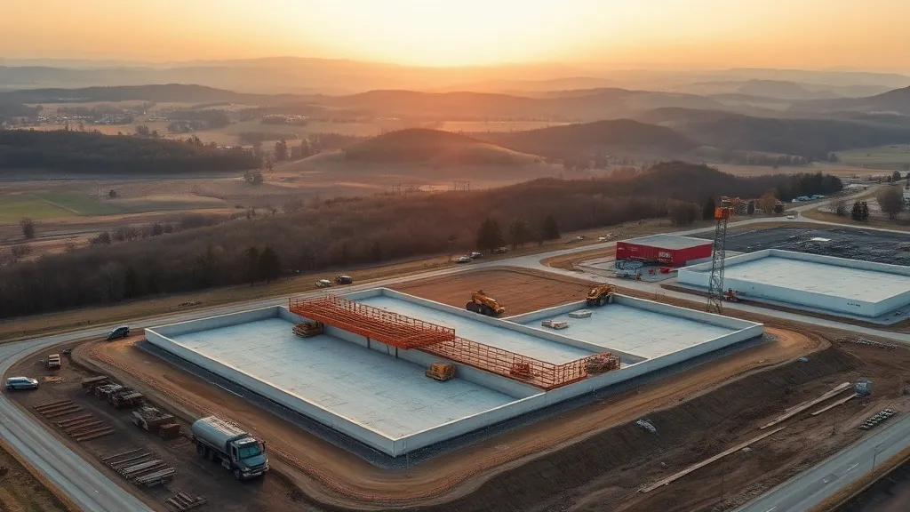 aerial imaging in progress at a construction site in Rogers, AR with local terrain visible