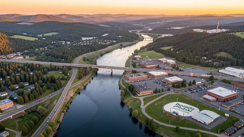 Aerial view of Roseburg, OR showing the local landscape and terrain relevant to aerial imaging operations