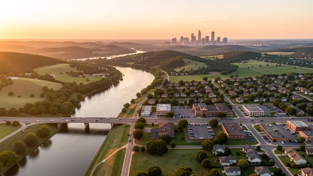 Aerial view of Sand Springs, OK showing the local landscape and terrain relevant to aerial imaging operations