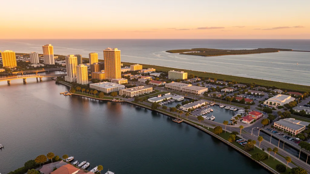Aerial view of Sarasota, FL showing the local landscape and terrain relevant to aerial imaging operations