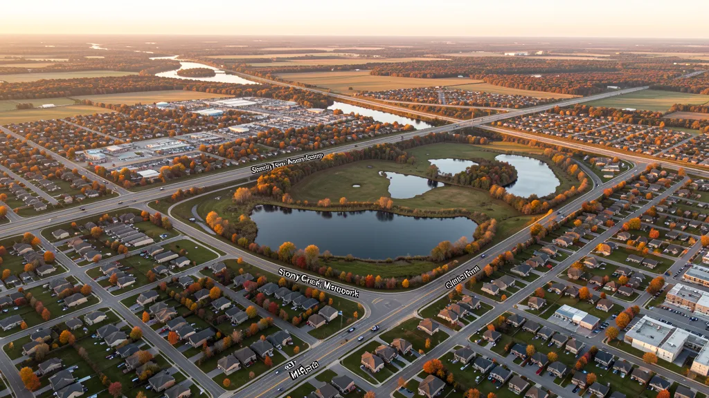 Aerial view of Shelby Township, MI showing the local landscape and terrain relevant to aerial imaging operations