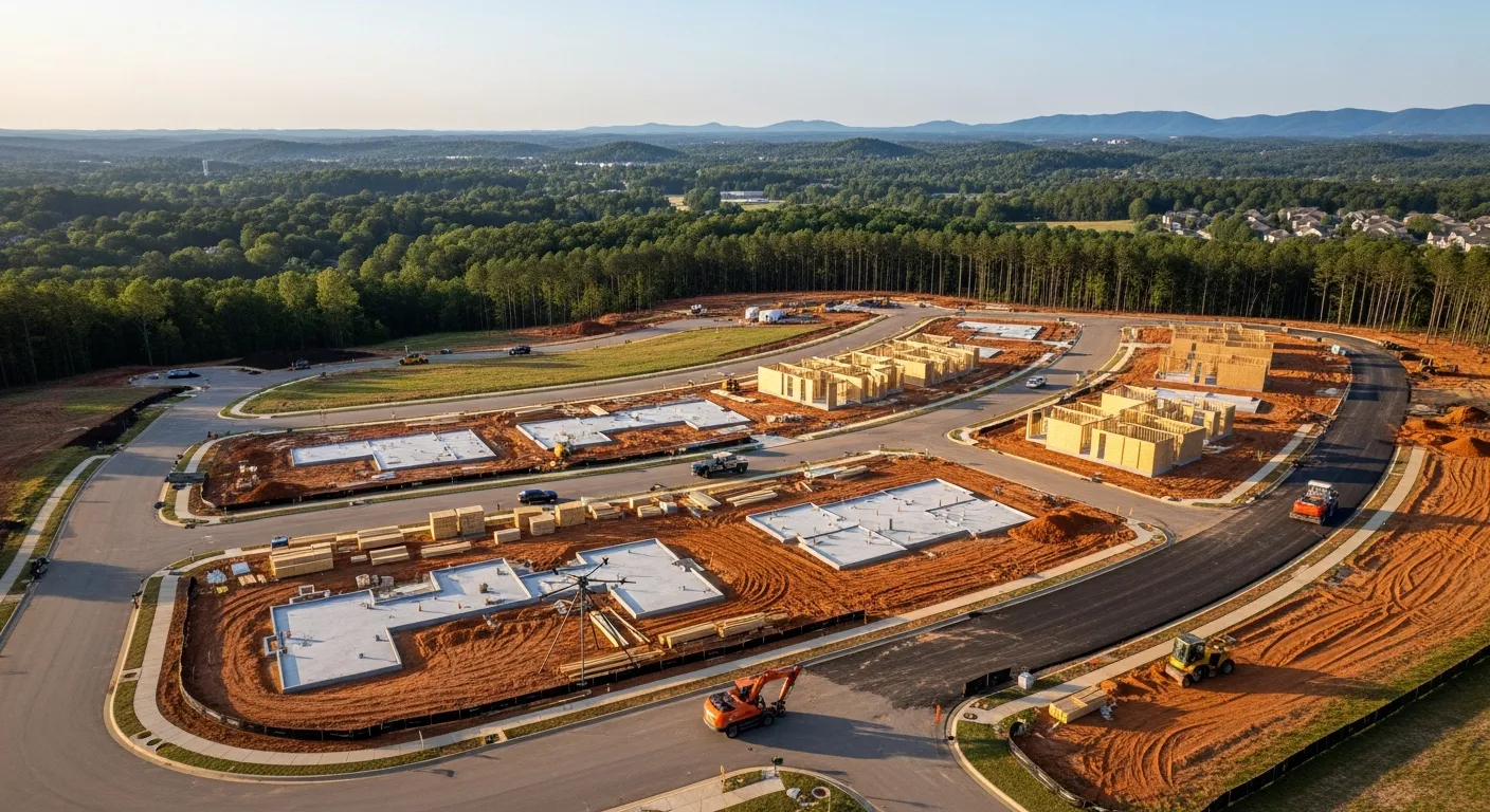 aerial imaging in progress at a construction site in Simpsonville, SC with local terrain visible