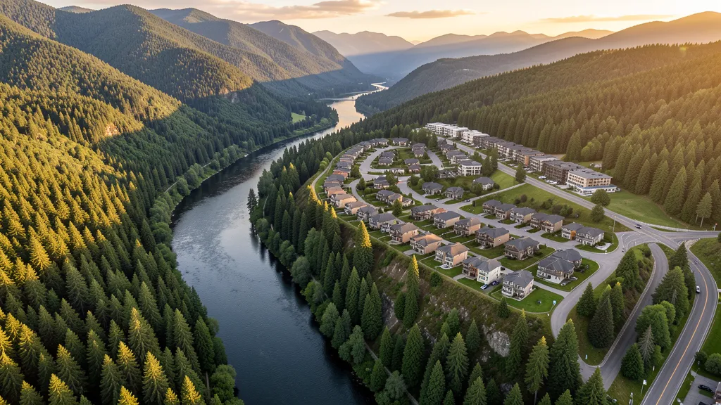 Aerial view of Snoqualmie, WA showing the local landscape and terrain relevant to aerial imaging operations