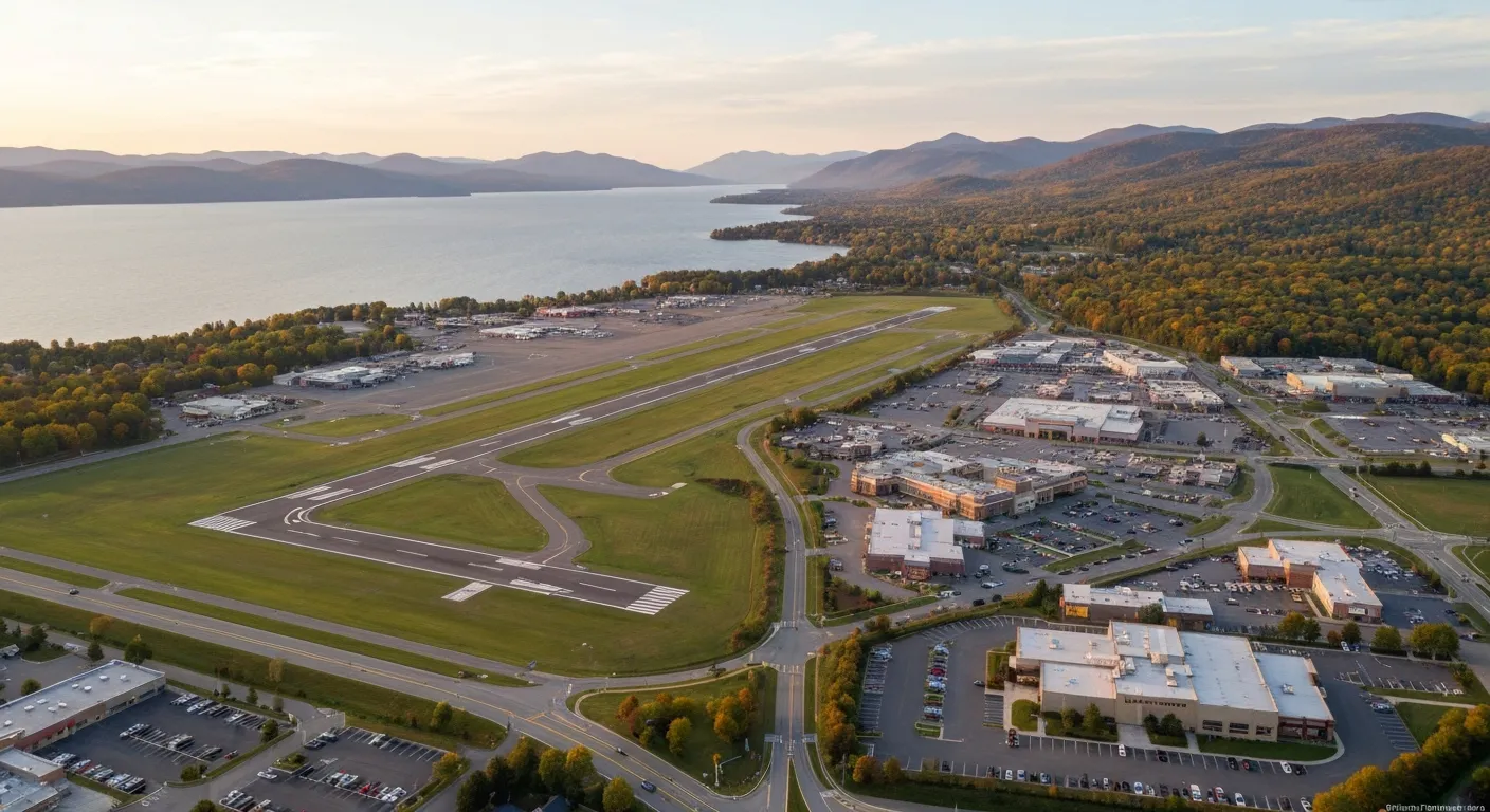Aerial view of South Burlington, VT showing the local landscape and terrain relevant to aerial imaging operations