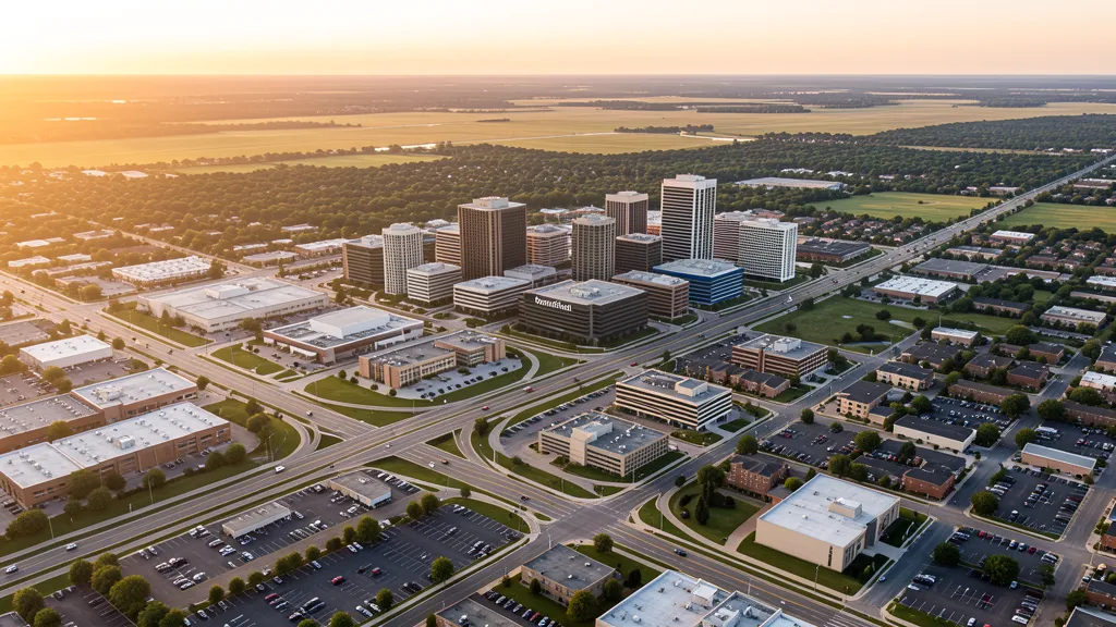 Aerial view of Southfield, MI showing the local landscape and terrain relevant to aerial imaging operations