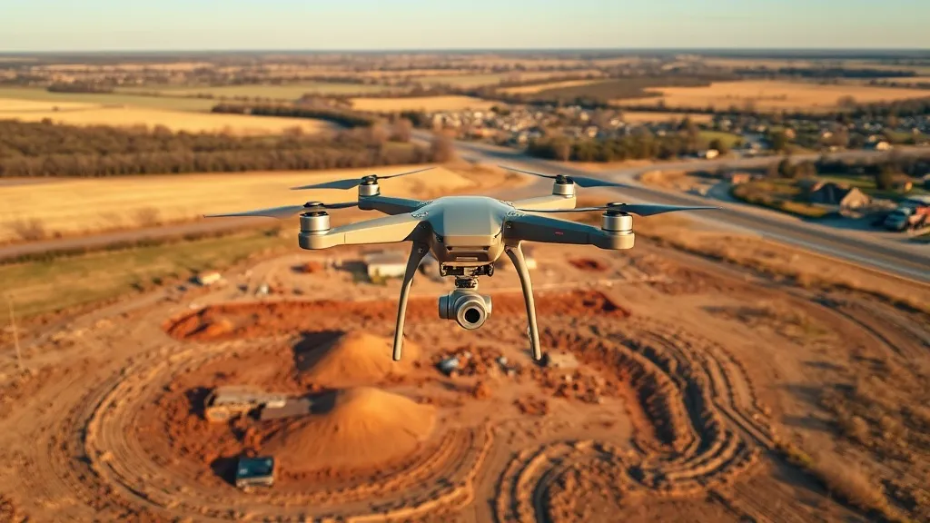 aerial imaging in progress at a construction site in Spring Hill, KS with local terrain visible