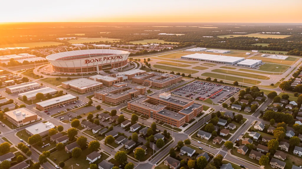 Aerial view of Stillwater, OK showing the local landscape and terrain relevant to aerial imaging operations