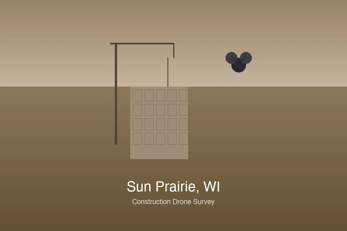 aerial imaging in progress at a construction site in Sun Prairie, WI with local terrain visible
