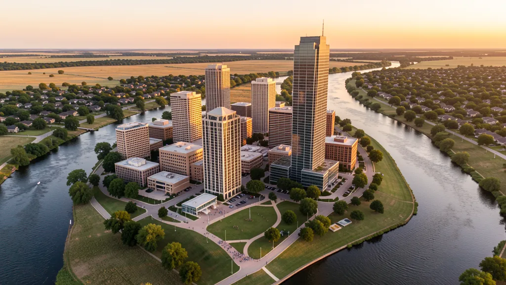 Aerial view of Tulsa, OK showing the local landscape and terrain relevant to aerial imaging operations